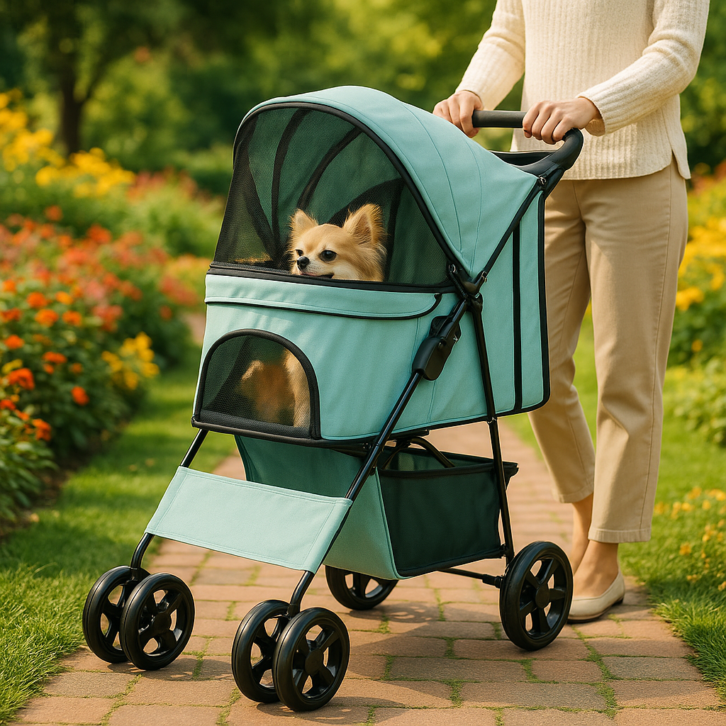 poussette pour chien stessy bleu verte