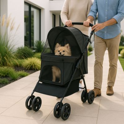 poussette pour chien stessy noire avec panier