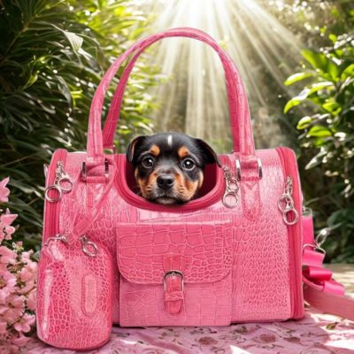 sac de transport chien Croco rose