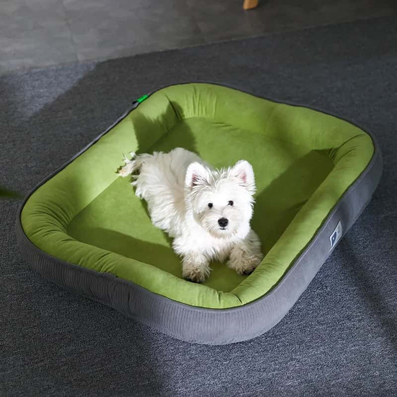 panier-pour-chien-vert-gris-molletonné-Lair